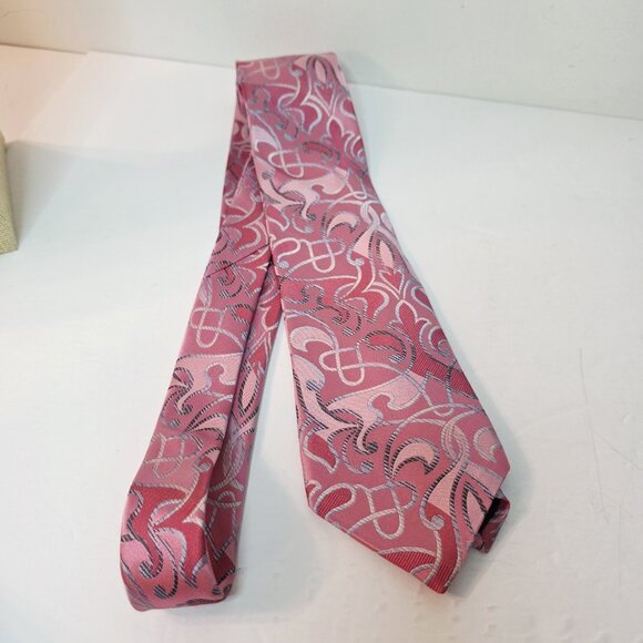 Covington Men’s Jacquard Paisley Grey Pink Silk Tie 60" x 3.5" Necktie - Picture 2 of 5